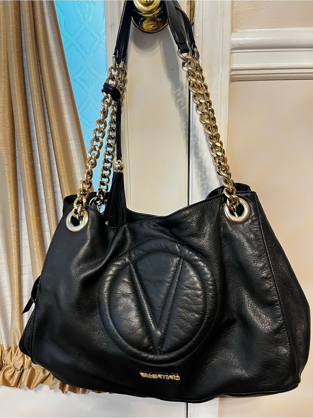 Valentino by Mario Valentino Shoulder Bag – with Gold Chain and Tassel Detail